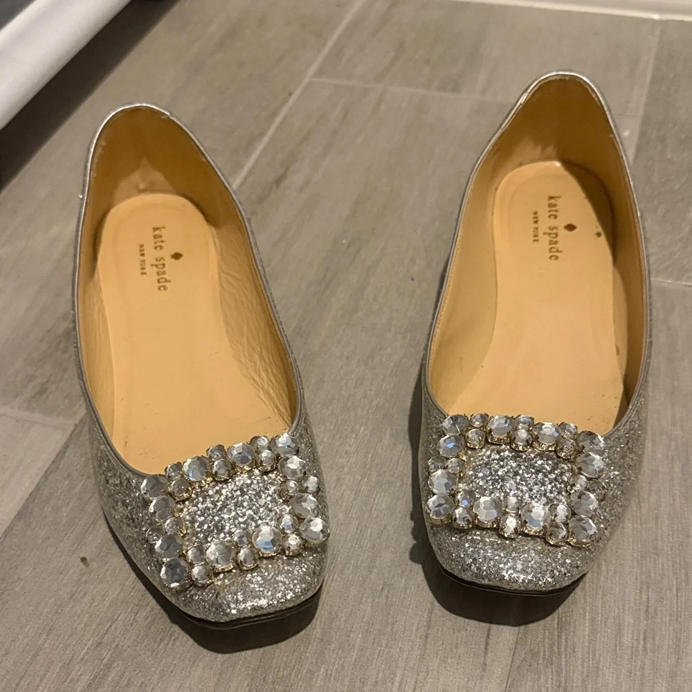Kate Spade Silver Embellished Flats - Picture 1 of 7